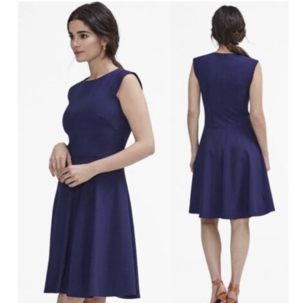 MM. LAFLEUR Navy MIDI Cap Sleeve Fit And Flare A-Line Skater Dress Sz 4 - Picture 2 of 10